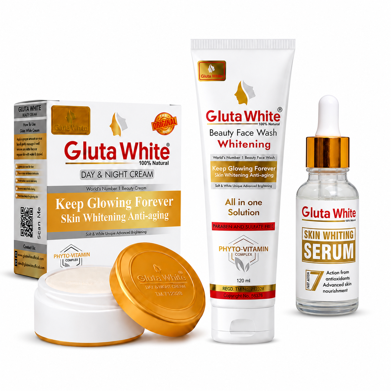 Gluta White Cream + Face Wash + Serum Deal
