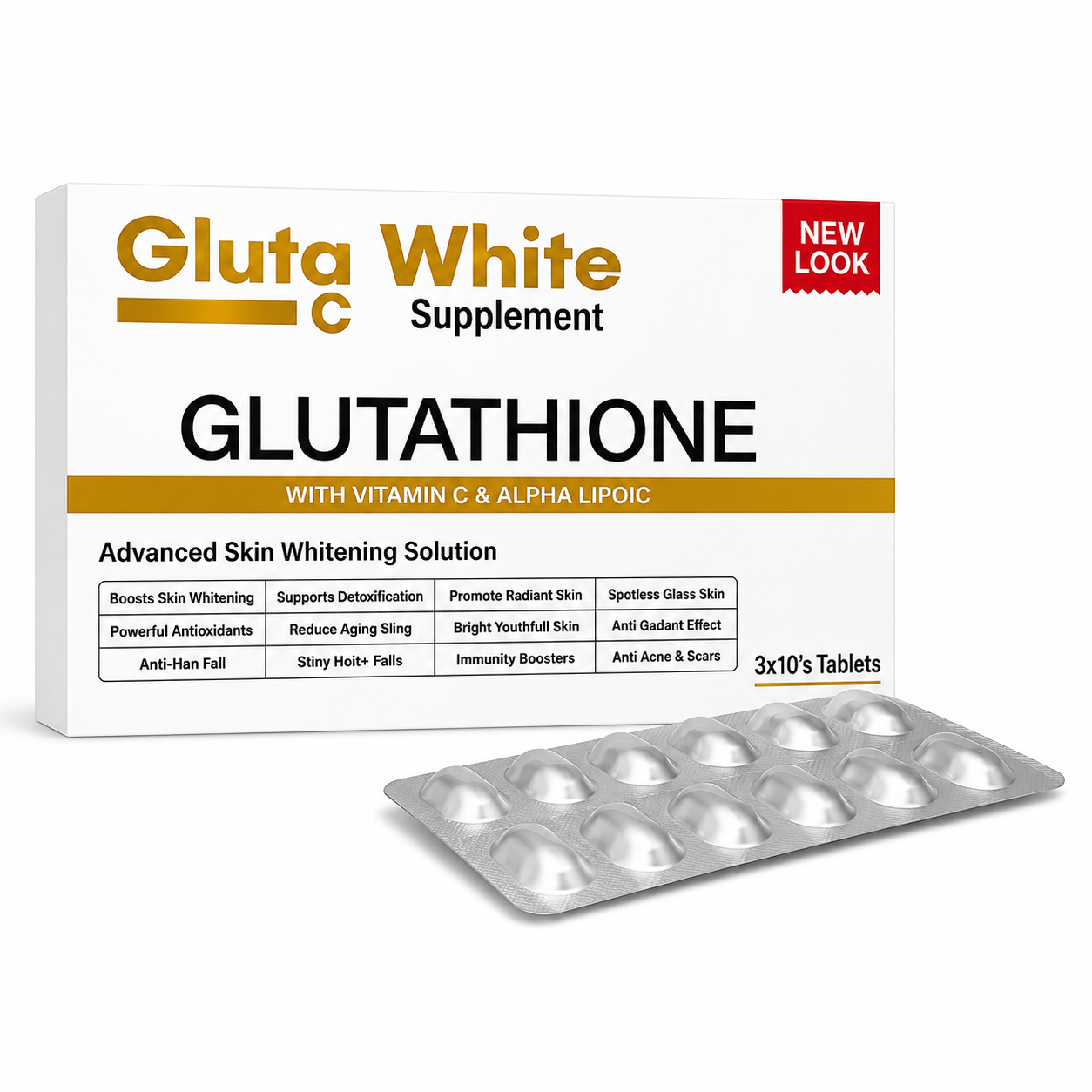 Gluta White (Glutathione + Vitamin C) Tablets