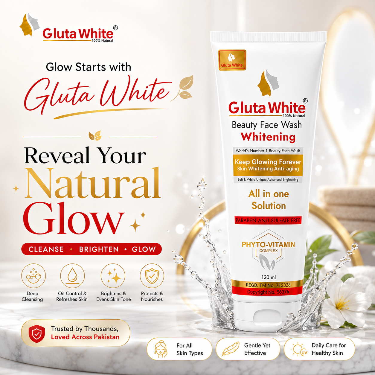 Gluta White Face Wash for Face Whitening & Brightening