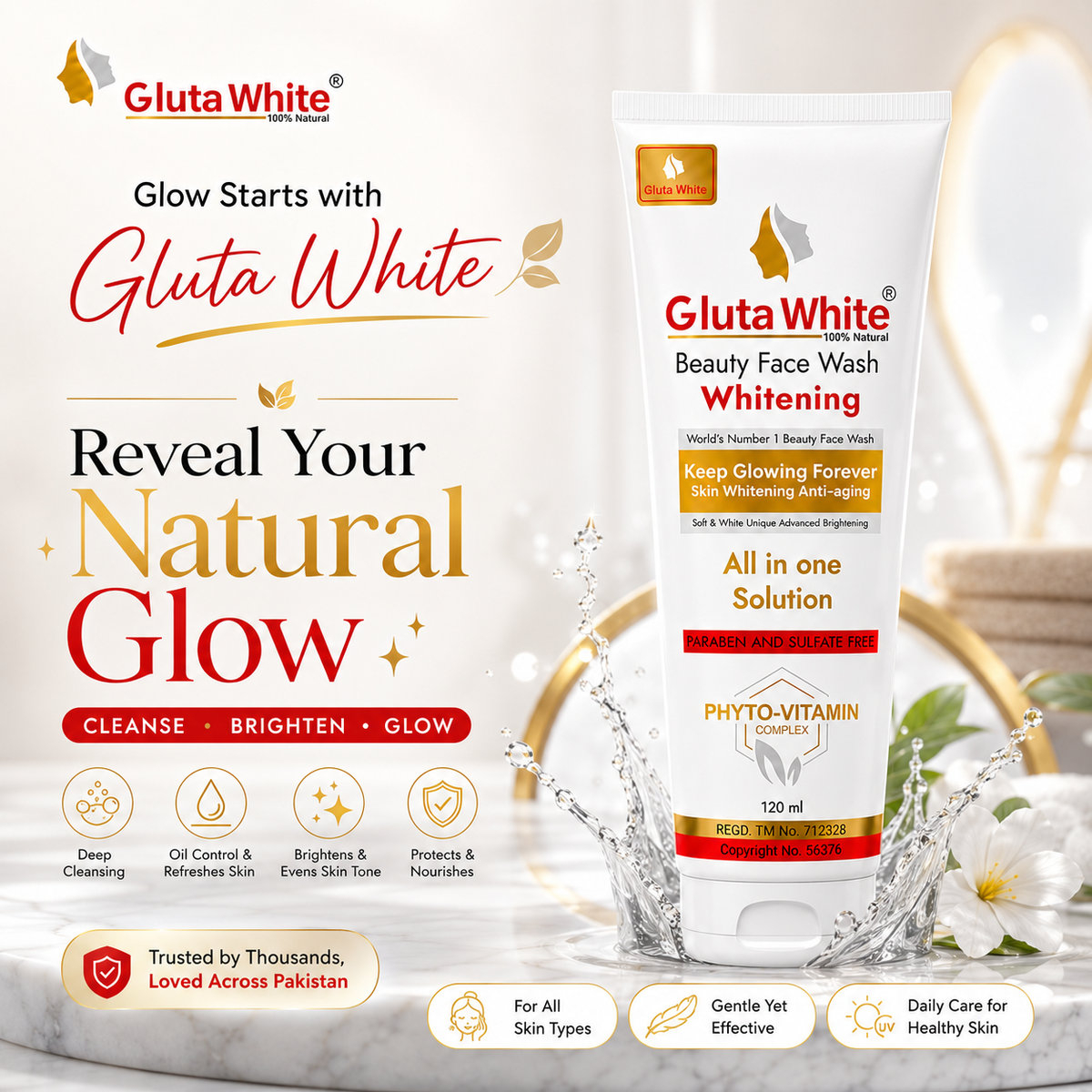 Gluta White Face Wash for Face Whitening & Brightening