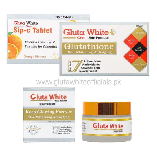 Gluta White Tablet + Vitamin C + Night Cream