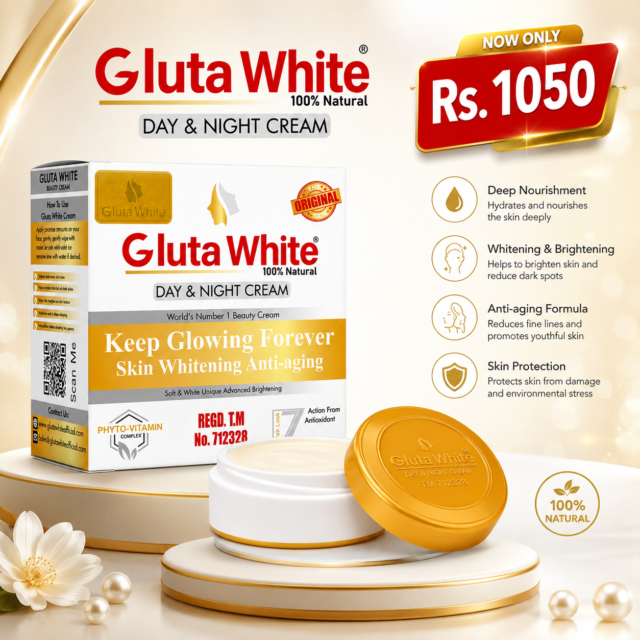 Gluta White Cream for Face Whitening & Brightening