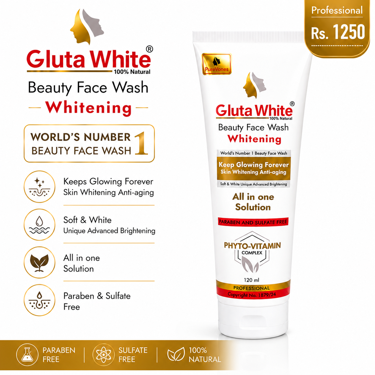 Gluta White Face Wash for Face Whitening & Brightening