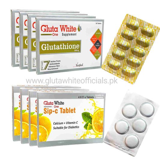 Gluta White Supplements (4 Packs Tablet + 4 Sip-C)