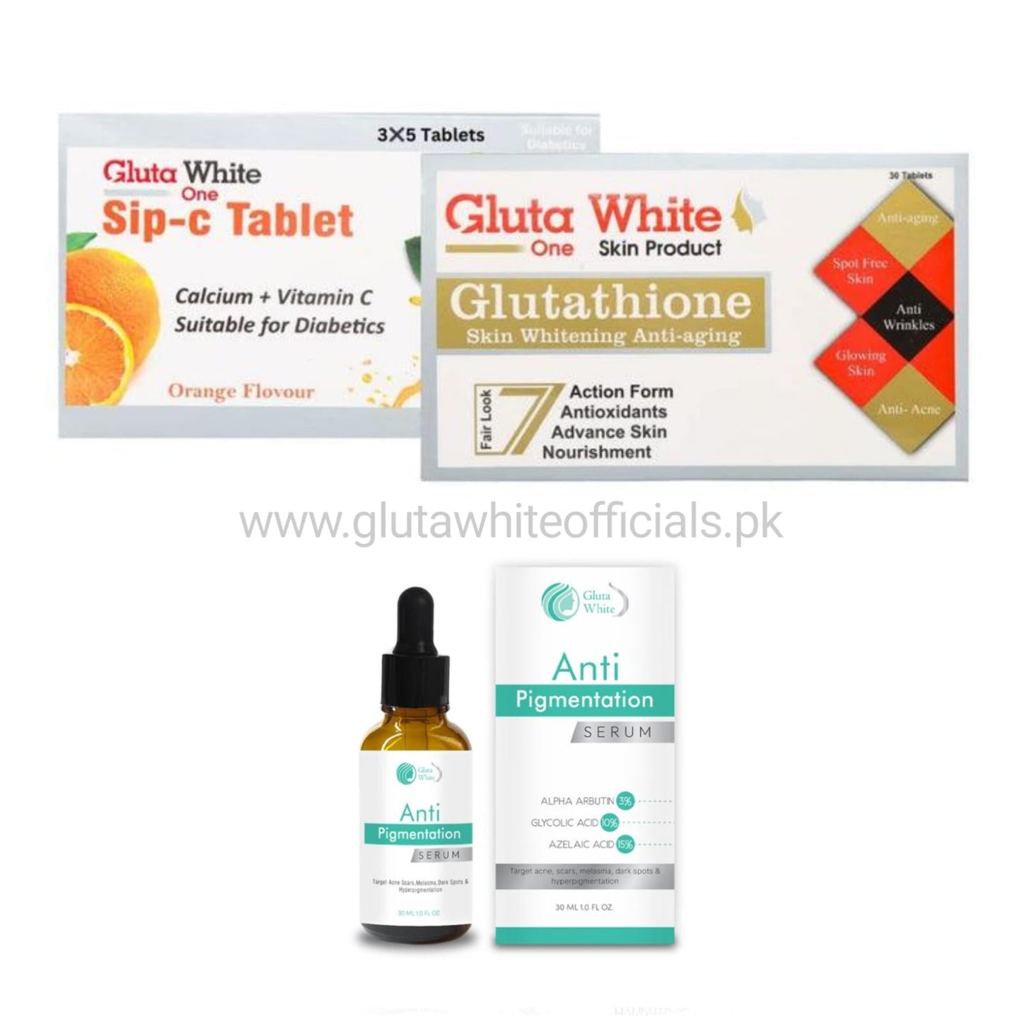 Gluta White Tablet + Vitamin C + Anti Pigmentation Serum